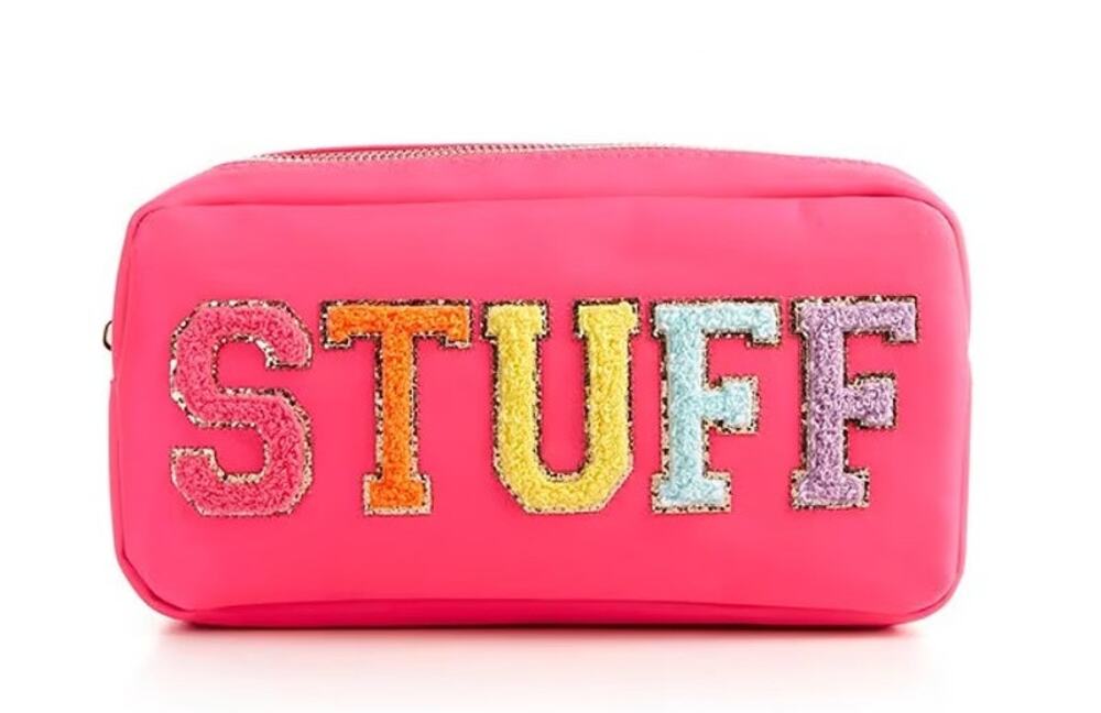 GB Girls Stuff Cosmetic Bag Varsity Letters Hot Pink NEW
